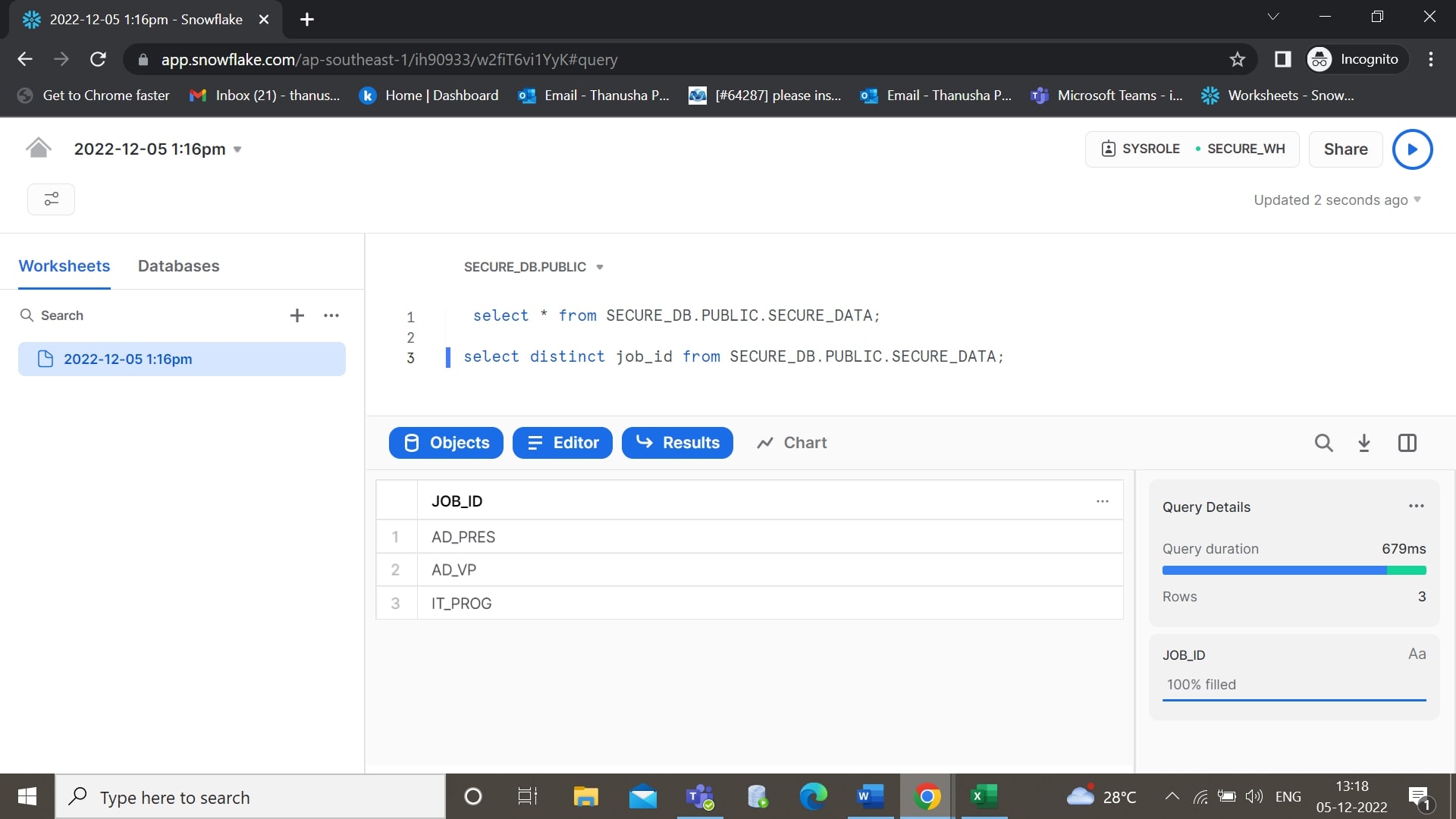 Data masking using column level security and row access policy in ...